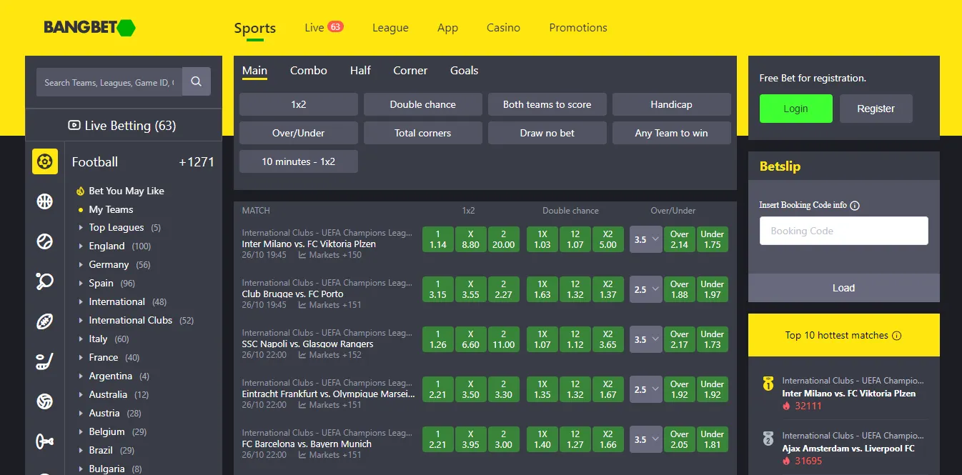 Bangbet Kenya sports betting markets and live odds screen