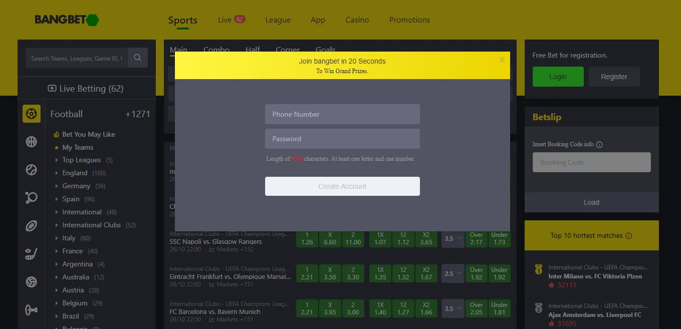 Bangbet Kenya registration and account questions